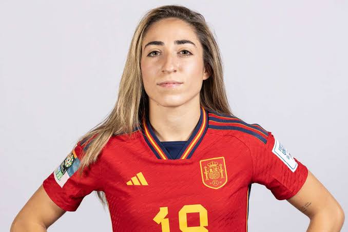 Spain's Olga Carmona shows message on shirt during World Cup win